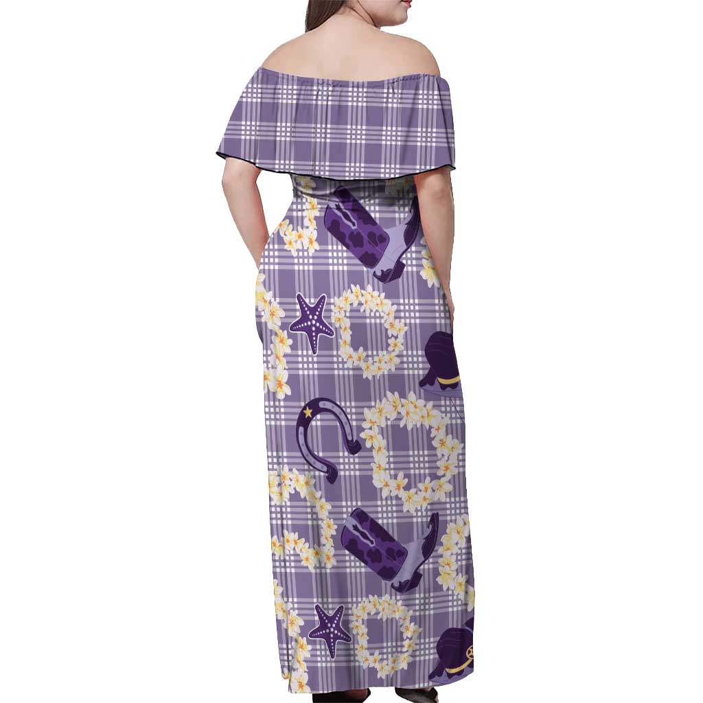 Aloha Hawaii Paniolo Lavender Palaka Off Shoulder Maxi Dress Coastal Rodeo - Polynesian Pride