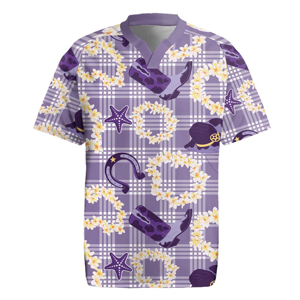 Aloha Hawaii Paniolo Lavender Palaka Rugby Jersey Coastal Rodeo - Polynesian Pride