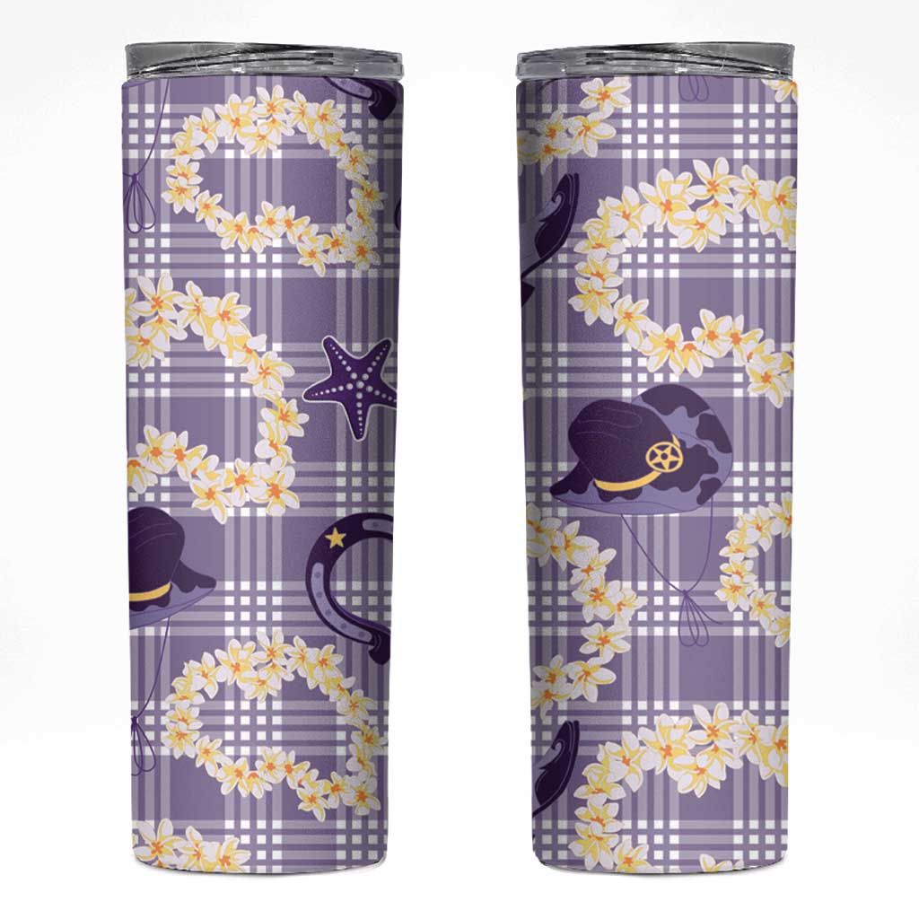 Aloha Hawaii Paniolo Lavender Palaka Skinny Tumbler Coastal Rodeo - Polynesian Pride
