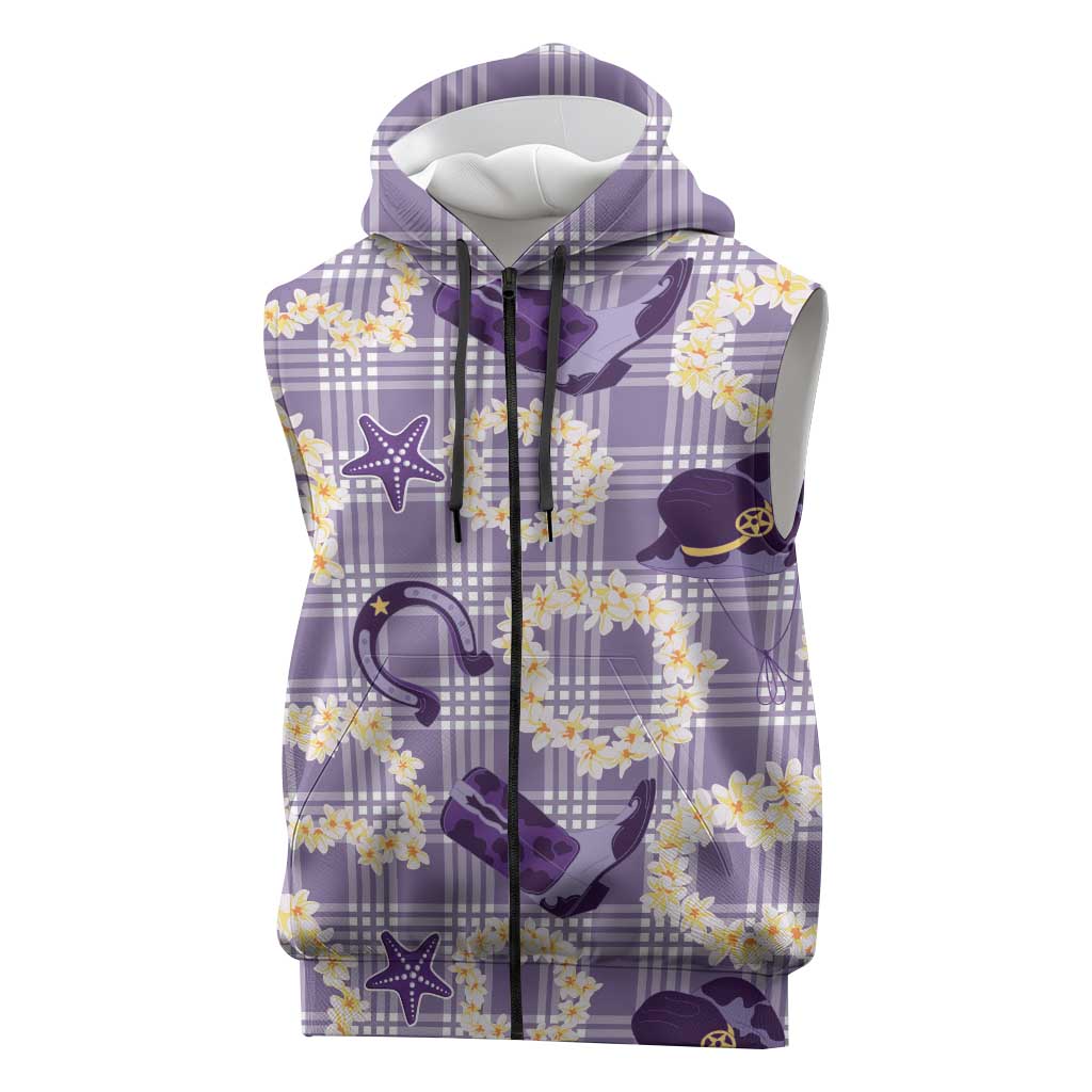 Aloha Hawaii Paniolo Lavender Palaka Sleeveless Zip Hoodie Coastal Rodeo LT7