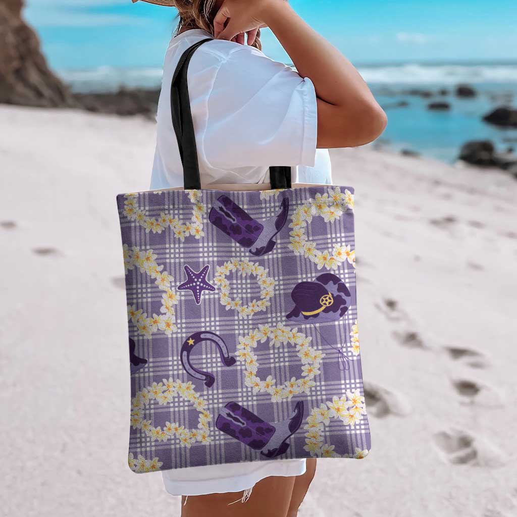 Aloha Hawaii Paniolo Lavender Palaka Tote Bag Coastal Rodeo - Polynesian Pride