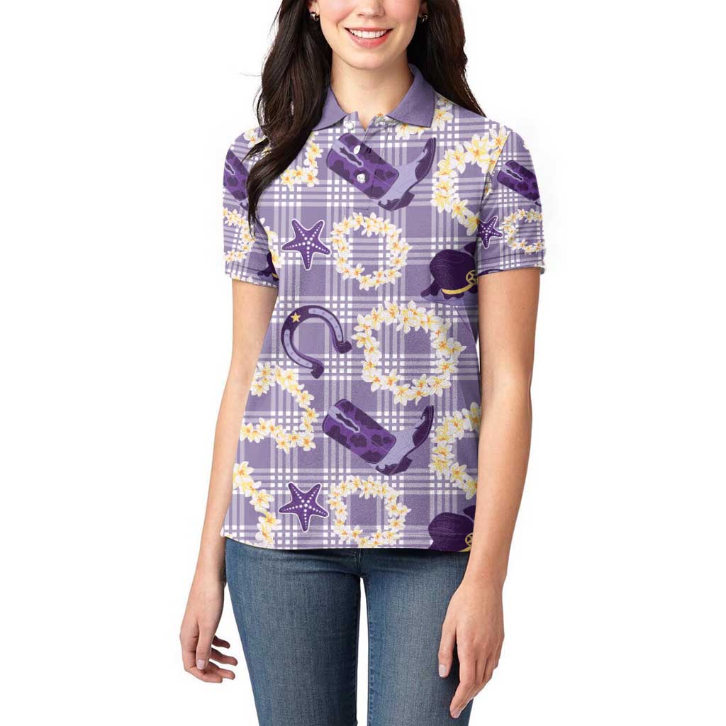 Aloha Hawaii Paniolo Lavender Palaka Women Polo Shirt Coastal Rodeo - Polynesian Pride