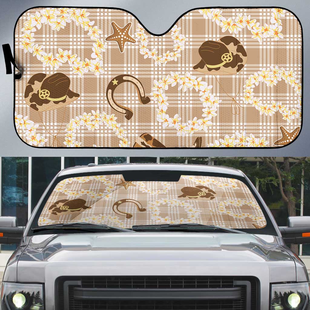Aloha Hawaii Paniolo Khaki Palaka Auto Sun Shade Coastal Rodeo - Polynesian Pride