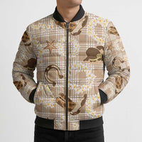Aloha Hawaii Paniolo Khaki Palaka Bomber Puffer Jacket Coastal Rodeo - Polynesian Pride