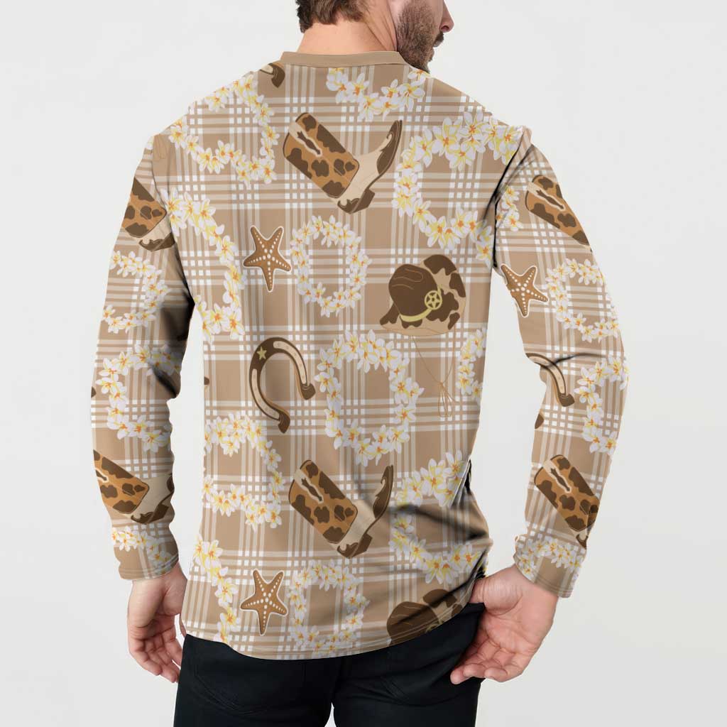 Aloha Hawaii Paniolo Khaki Palaka Button Sweatshirt Coastal Rodeo - Polynesian Pride