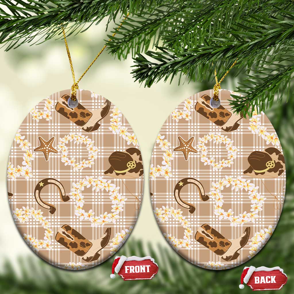 Aloha Hawaii Paniolo Khaki Palaka Ceramic Ornament Coastal Rodeo LT7 Oval Khaki - Polynesian Pride