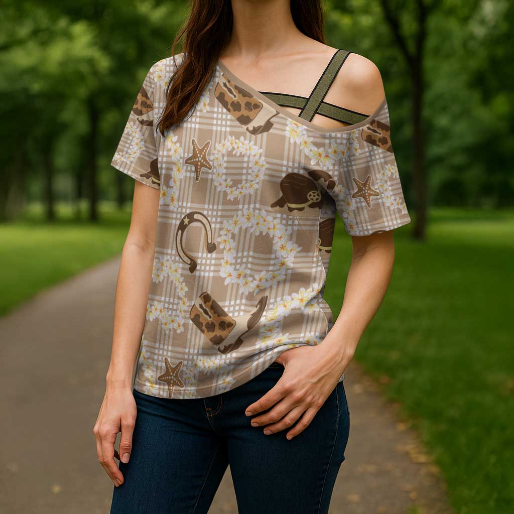 Aloha Hawaii Paniolo Khaki Palaka Cross Shoulder Shirt Coastal Rodeo - Polynesian Pride