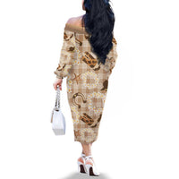 Aloha Hawaii Paniolo Khaki Palaka Family Matching Off The Shoulder Long Sleeve Dress and Hawaiian Shirt Coastal Rodeo LT7 - Polynesian Pride