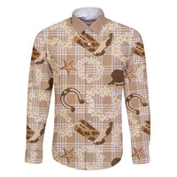 Aloha Hawaii Paniolo Khaki Palaka Family Matching Off Shoulder Maxi Dress and Hawaiian Shirt Coastal Rodeo - Polynesian Pride