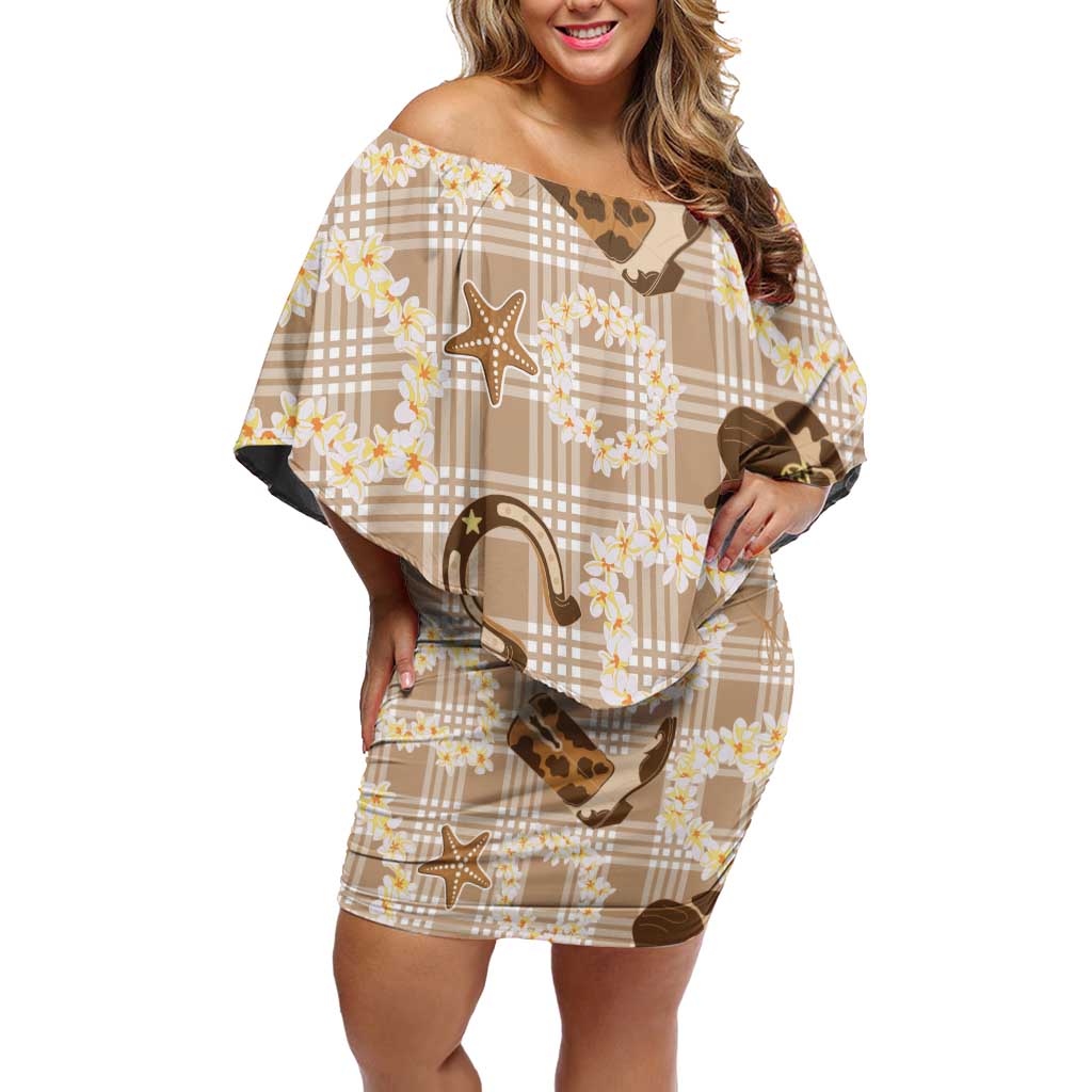 Aloha Hawaii Paniolo Khaki Palaka Family Matching Off Shoulder Short Dress and Hawaiian Shirt Coastal Rodeo - Polynesian Pride