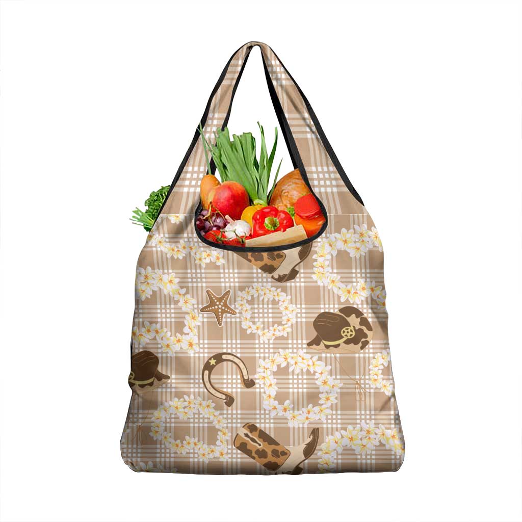 Aloha Hawaii Paniolo Khaki Palaka Grocery Bag Coastal Rodeo - Polynesian Pride