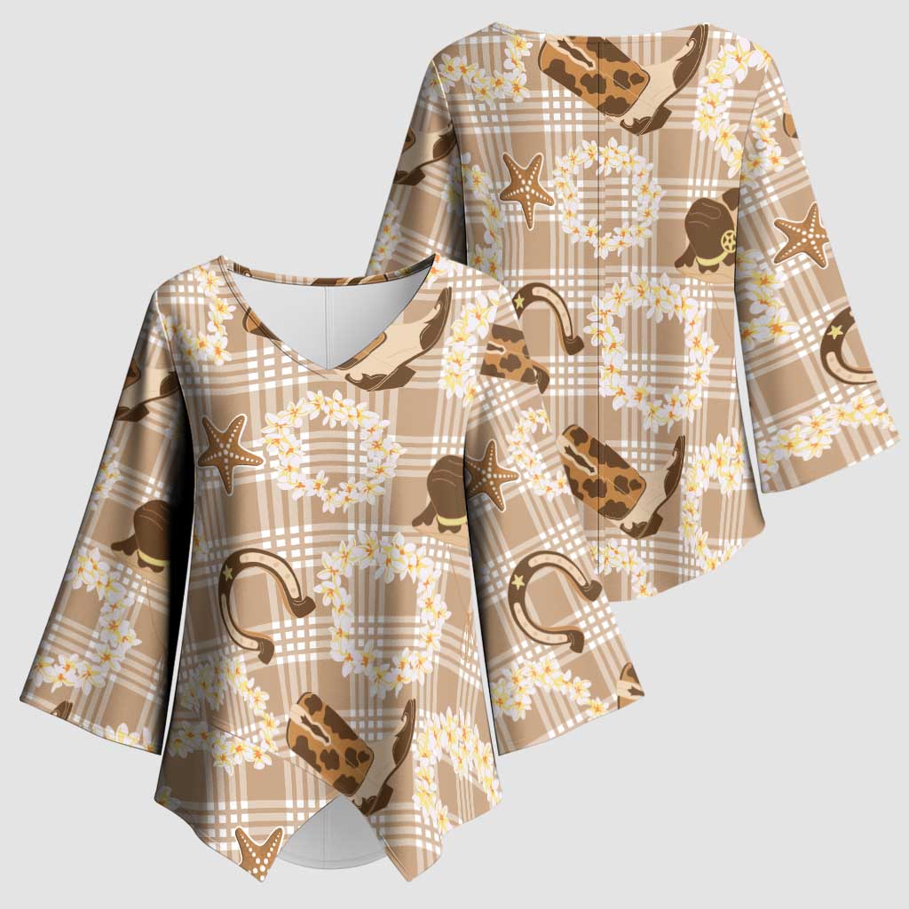 Aloha Hawaii Paniolo Khaki Palaka Kimono Sleeve Blouse Coastal Rodeo - Polynesian Pride