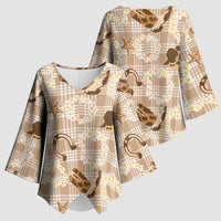 Aloha Hawaii Paniolo Khaki Palaka Kimono Sleeve Blouse Coastal Rodeo - Polynesian Pride