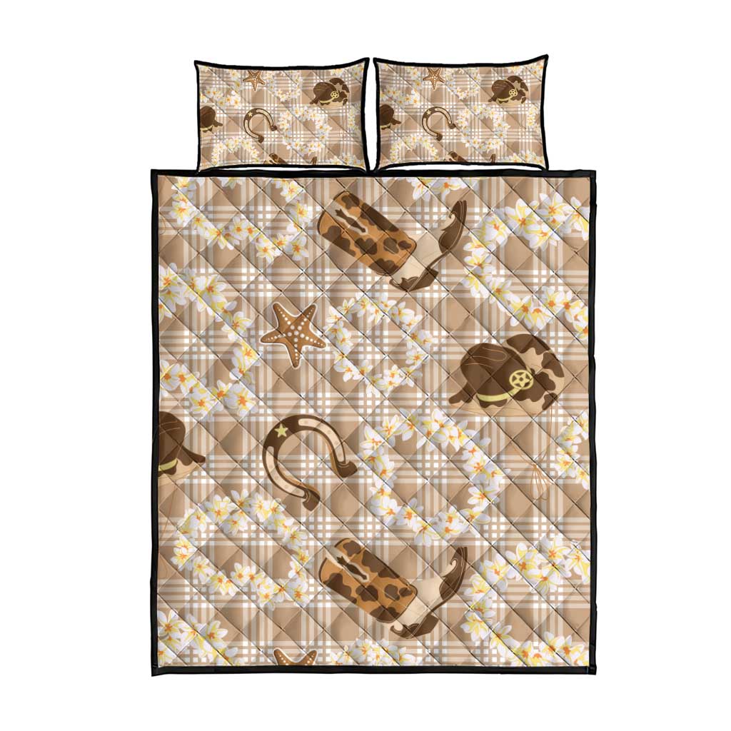 Aloha Hawaii Paniolo Khaki Palaka Quilt Bed Set Coastal Rodeo - Polynesian Pride