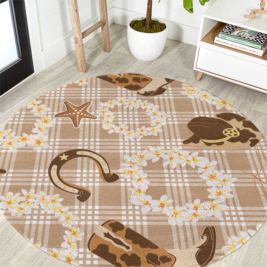 Aloha Hawaii Paniolo Khaki Palaka Round Carpet Coastal Rodeo - Polynesian Pride