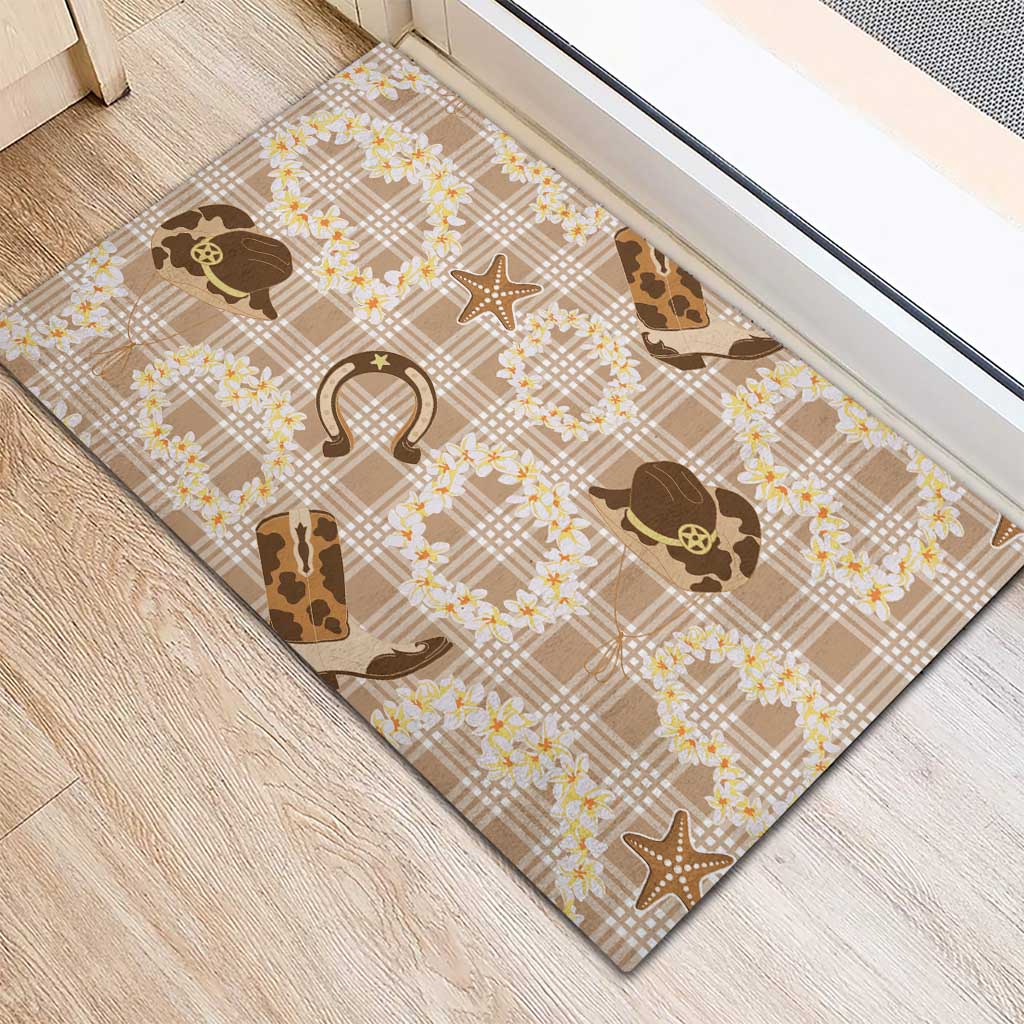 Aloha Hawaii Paniolo Khaki Palaka Rubber Doormat Coastal Rodeo - Polynesian Pride
