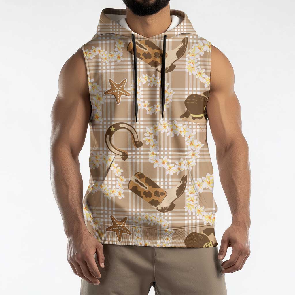 Aloha Hawaii Paniolo Khaki Palaka Sleeveless Hoodie Coastal Rodeo - Polynesian Pride