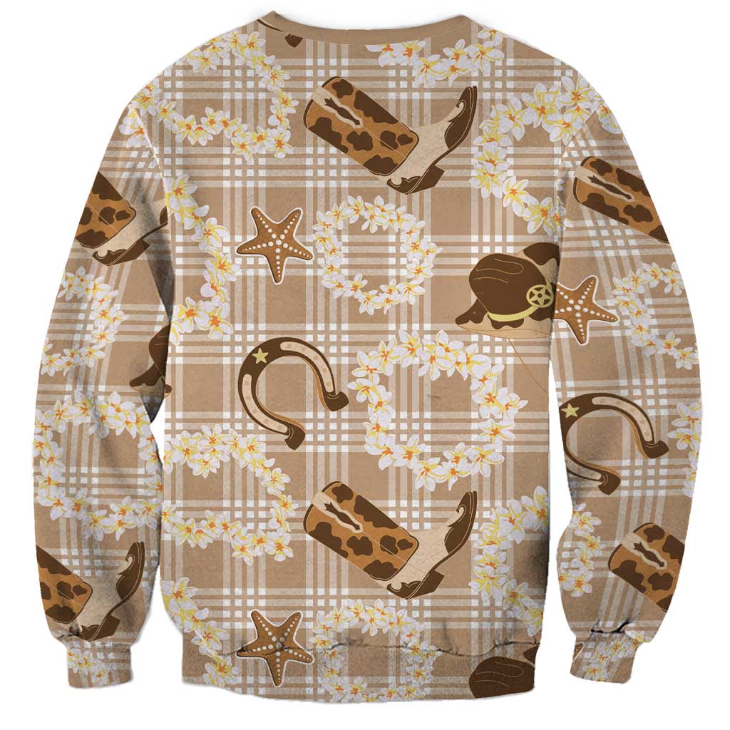 Aloha Hawaii Paniolo Khaki Palaka Sweatshirt Coastal Rodeo - Polynesian Pride