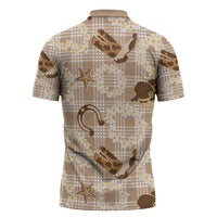 Aloha Hawaii Paniolo Khaki Palaka Zipper Polo Shirt Coastal Rodeo - Polynesian Pride