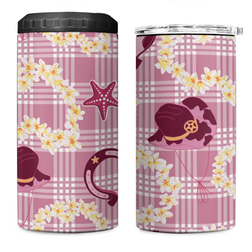 Aloha Hawaii Paniolo Lokelani Rose Palaka 4 in 1 Can Cooler Tumbler Coastal Rodeo - Polynesian Pride