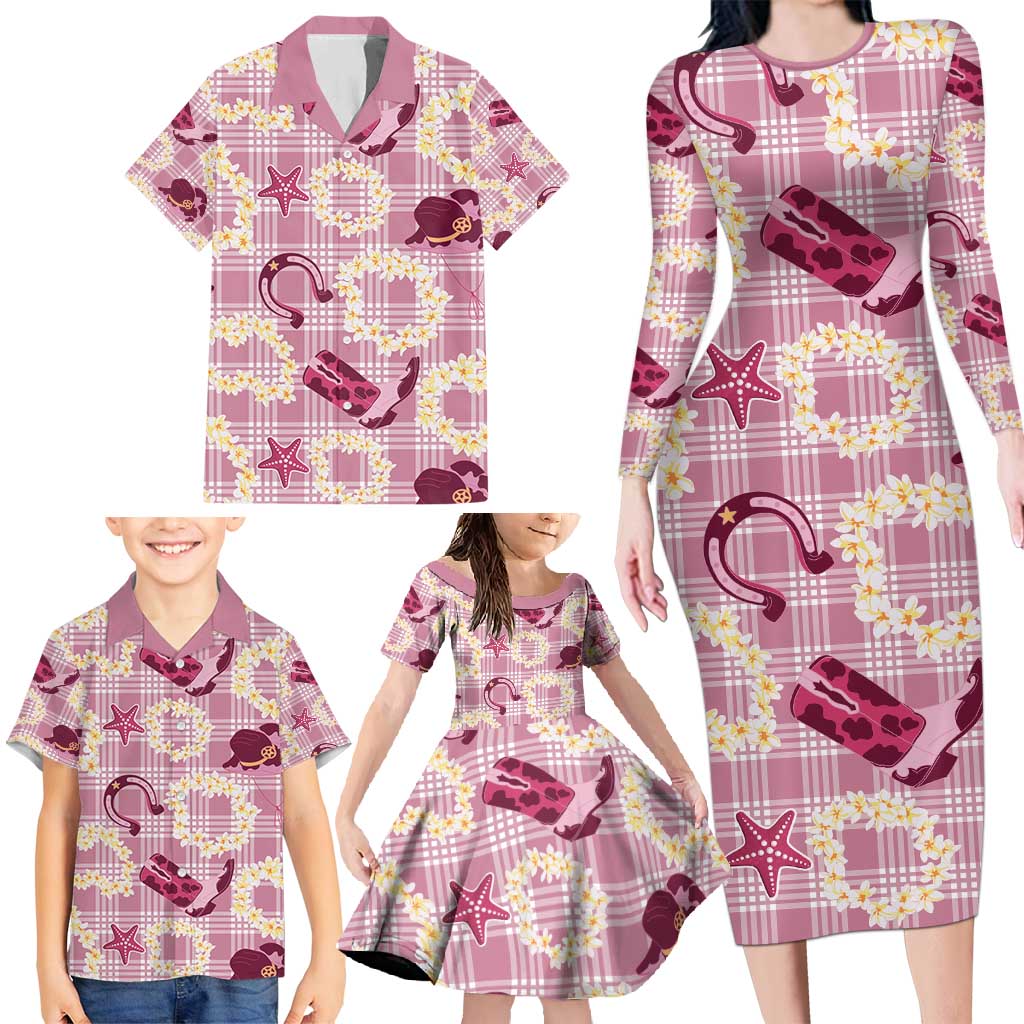 Aloha Hawaii Paniolo Lokelani Rose Palaka Family Matching Long Sleeve Bodycon Dress and Hawaiian Shirt Coastal Rodeo - Polynesian Pride