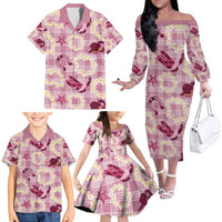 Aloha Hawaii Paniolo Lokelani Rose Palaka Family Matching Off The Shoulder Long Sleeve Dress and Hawaiian Shirt Coastal Rodeo LT7 - Polynesian Pride