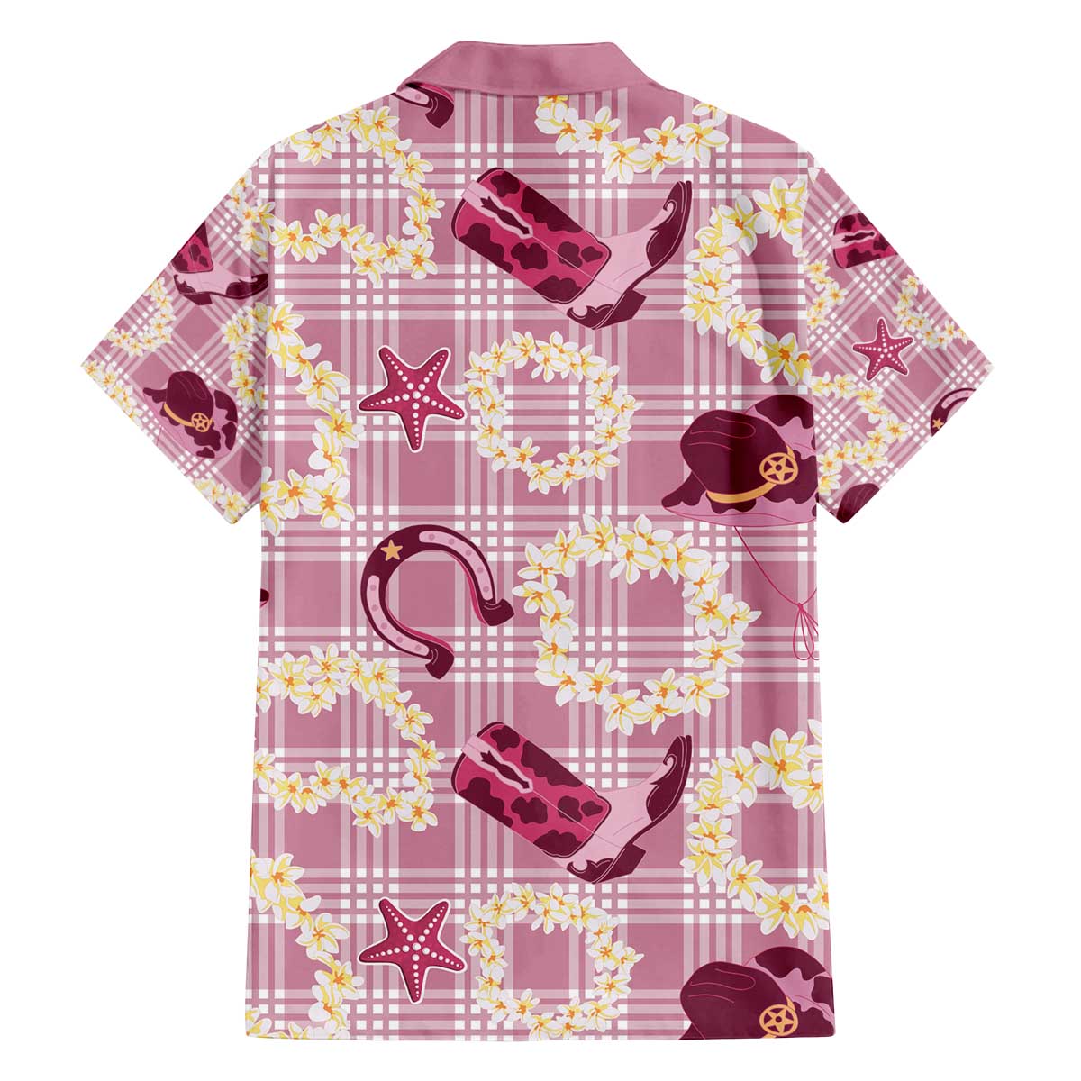 Aloha Hawaii Paniolo Lokelani Rose Palaka Family Matching Off The Shoulder Long Sleeve Dress and Hawaiian Shirt Coastal Rodeo LT7 - Polynesian Pride