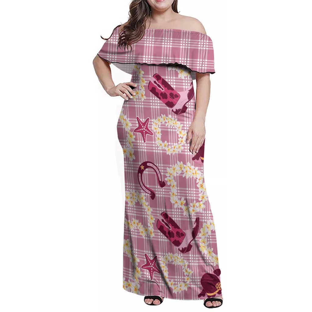 Aloha Hawaii Paniolo Lokelani Rose Palaka Family Matching Off Shoulder Maxi Dress and Hawaiian Shirt Coastal Rodeo - Polynesian Pride