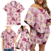 Aloha Hawaii Paniolo Lokelani Rose Palaka Family Matching Off Shoulder Short Dress and Hawaiian Shirt Coastal Rodeo - Polynesian Pride