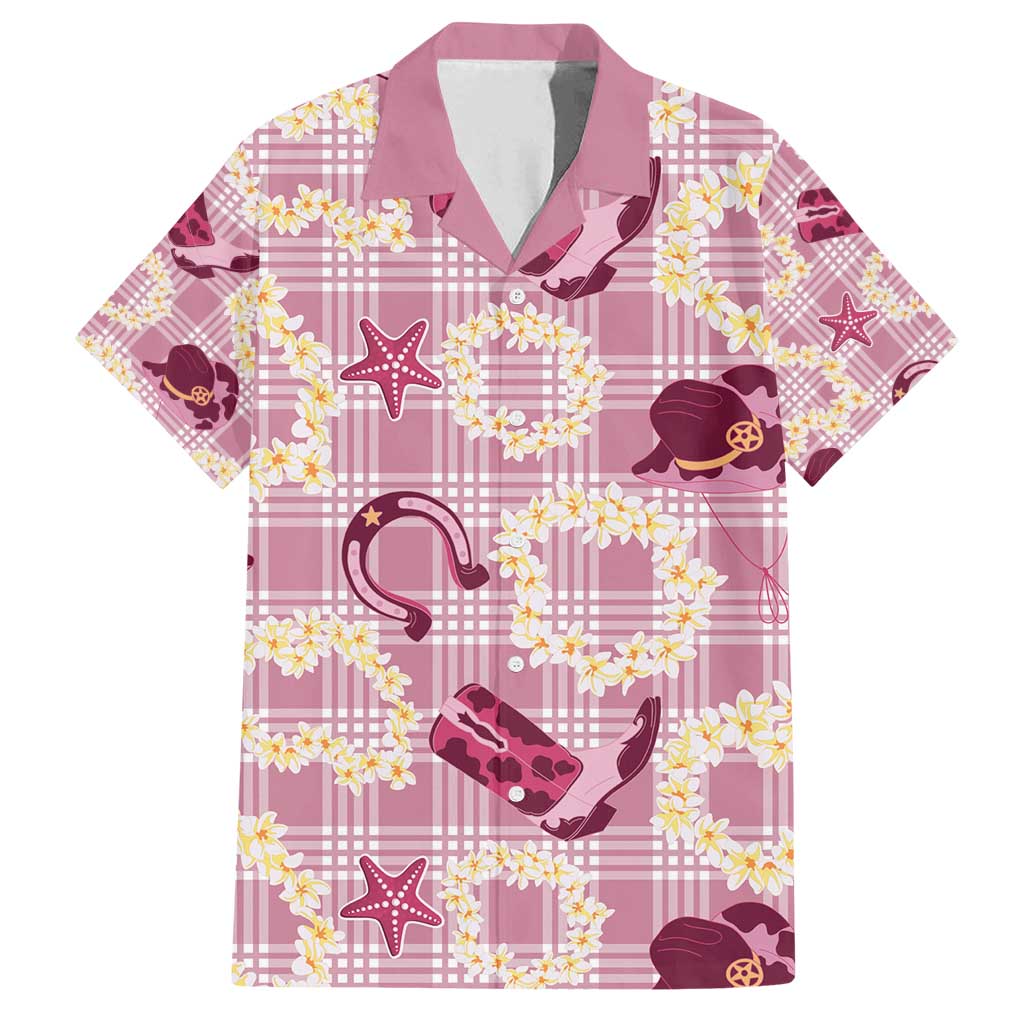 Aloha Hawaii Paniolo Lokelani Rose Palaka Family Matching Off Shoulder Short Dress and Hawaiian Shirt Coastal Rodeo - Polynesian Pride
