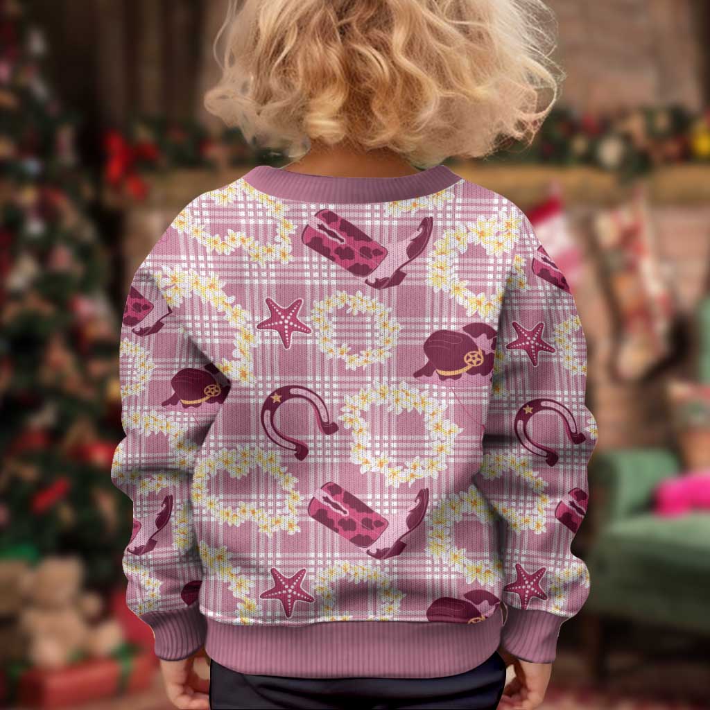 Aloha Hawaii Paniolo Lokelani Rose Palaka Kid Ugly Christmas Sweater Coastal Rodeo - Polynesian Pride
