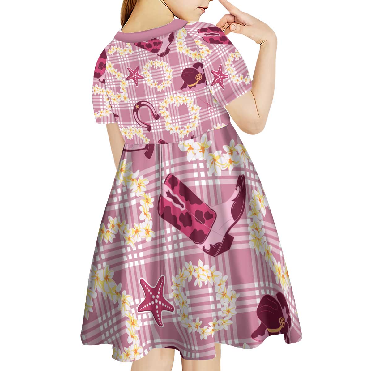 Aloha Hawaii Paniolo Lokelani Rose Palaka Kid Short Sleeve Dress Coastal Rodeo - Polynesian Pride