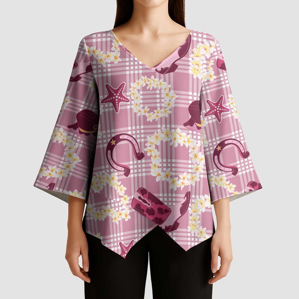 Aloha Hawaii Paniolo Lokelani Rose Palaka Kimono Sleeve Blouse Coastal Rodeo - Polynesian Pride