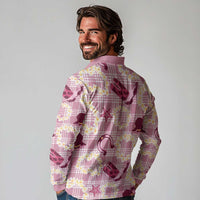 Aloha Hawaii Paniolo Lokelani Rose Palaka Long Sleeve Polo Shirt Coastal Rodeo - Polynesian Pride