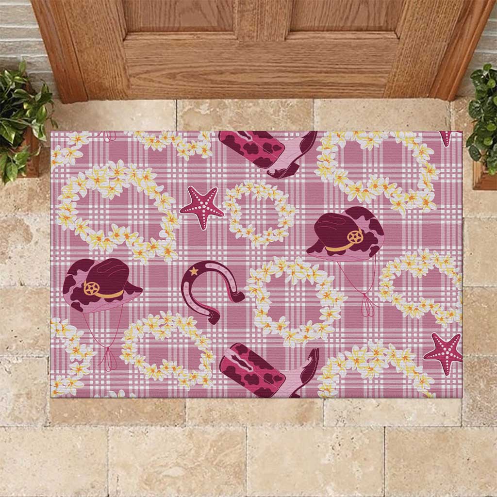 Aloha Hawaii Paniolo Lokelani Rose Palaka Rubber Doormat Coastal Rodeo - Polynesian Pride
