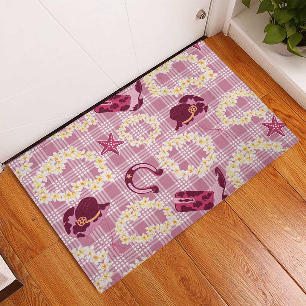 Aloha Hawaii Paniolo Lokelani Rose Palaka Rubber Doormat Coastal Rodeo - Polynesian Pride