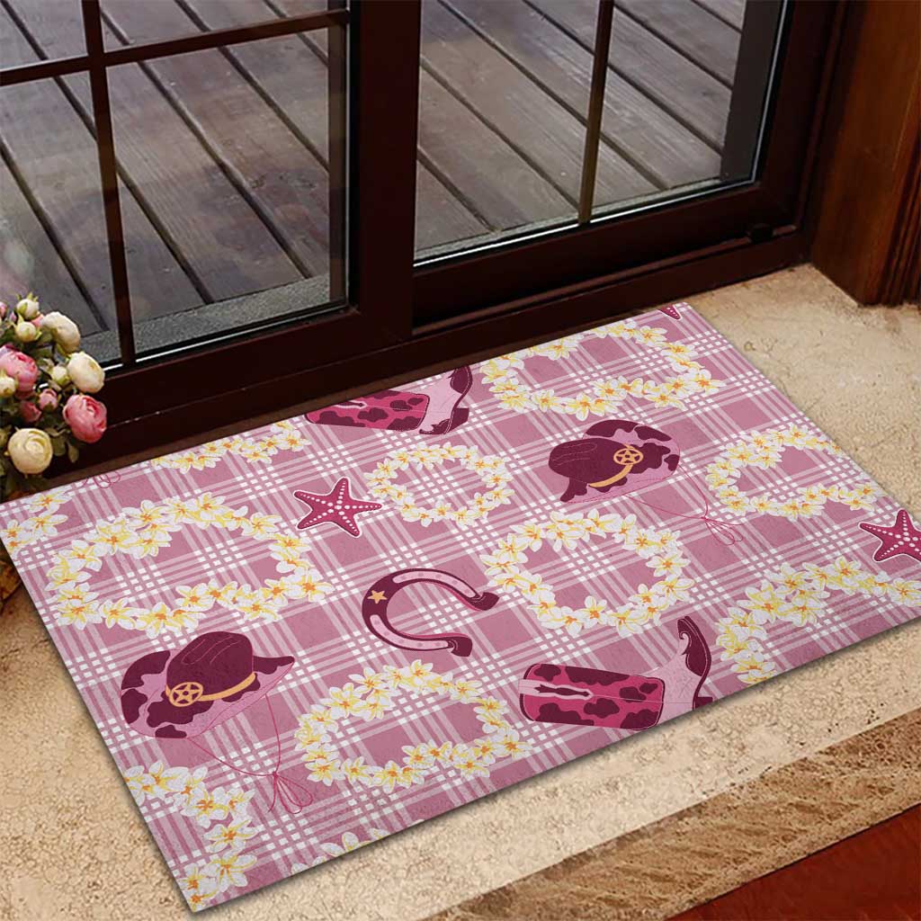 Aloha Hawaii Paniolo Lokelani Rose Palaka Rubber Doormat Coastal Rodeo - Polynesian Pride