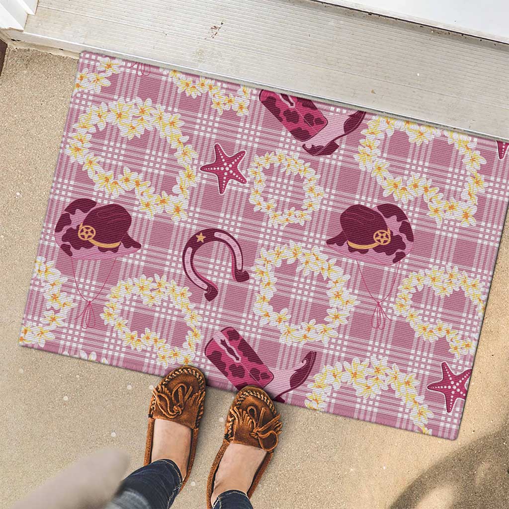 Aloha Hawaii Paniolo Lokelani Rose Palaka Rubber Doormat Coastal Rodeo - Polynesian Pride