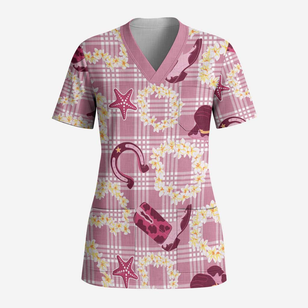 Aloha Hawaii Paniolo Lokelani Rose Palaka Scrub Top Coastal Rodeo - Polynesian Pride