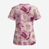 Aloha Hawaii Paniolo Lokelani Rose Palaka Scrub Top Coastal Rodeo - Polynesian Pride