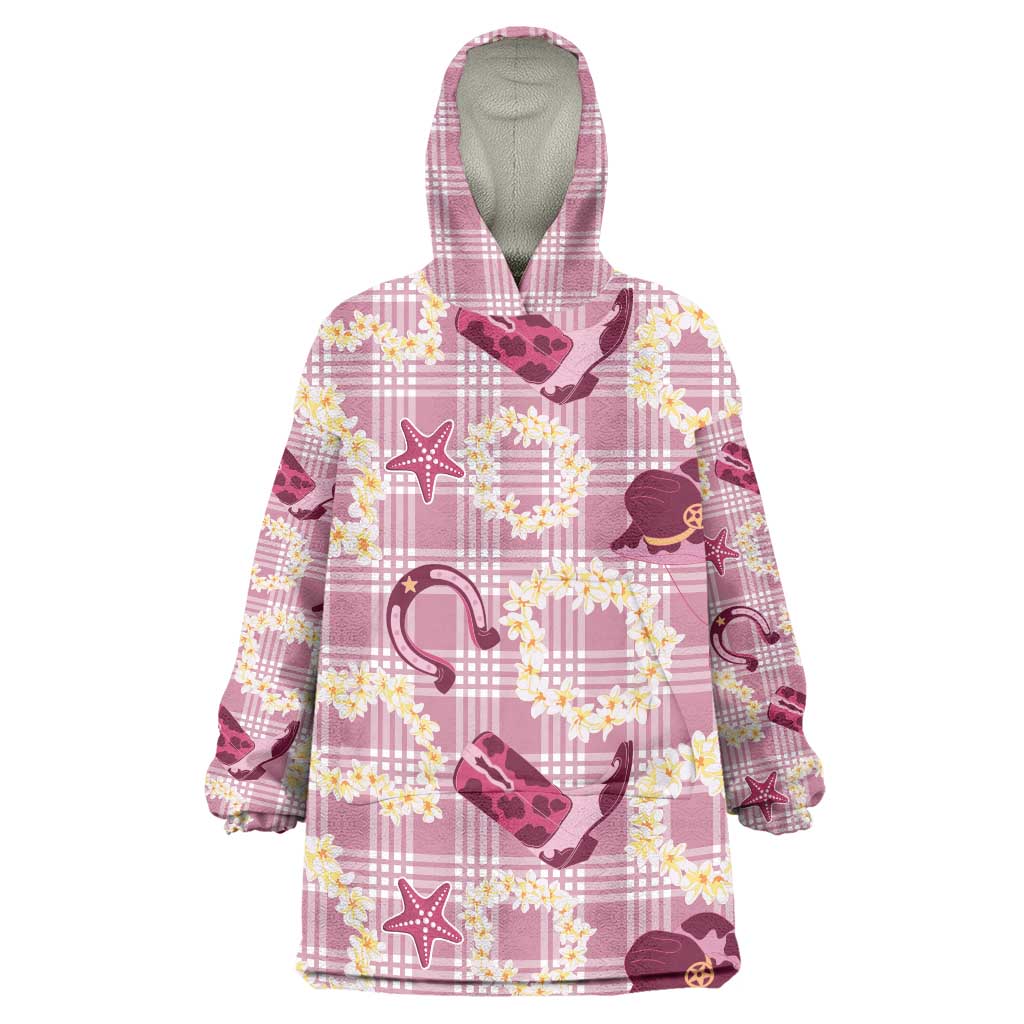 Aloha Hawaii Paniolo Lokelani Rose Palaka Wearable Blanket Hoodie Coastal Rodeo LT7 One Size Rose Pink - Polynesian Pride