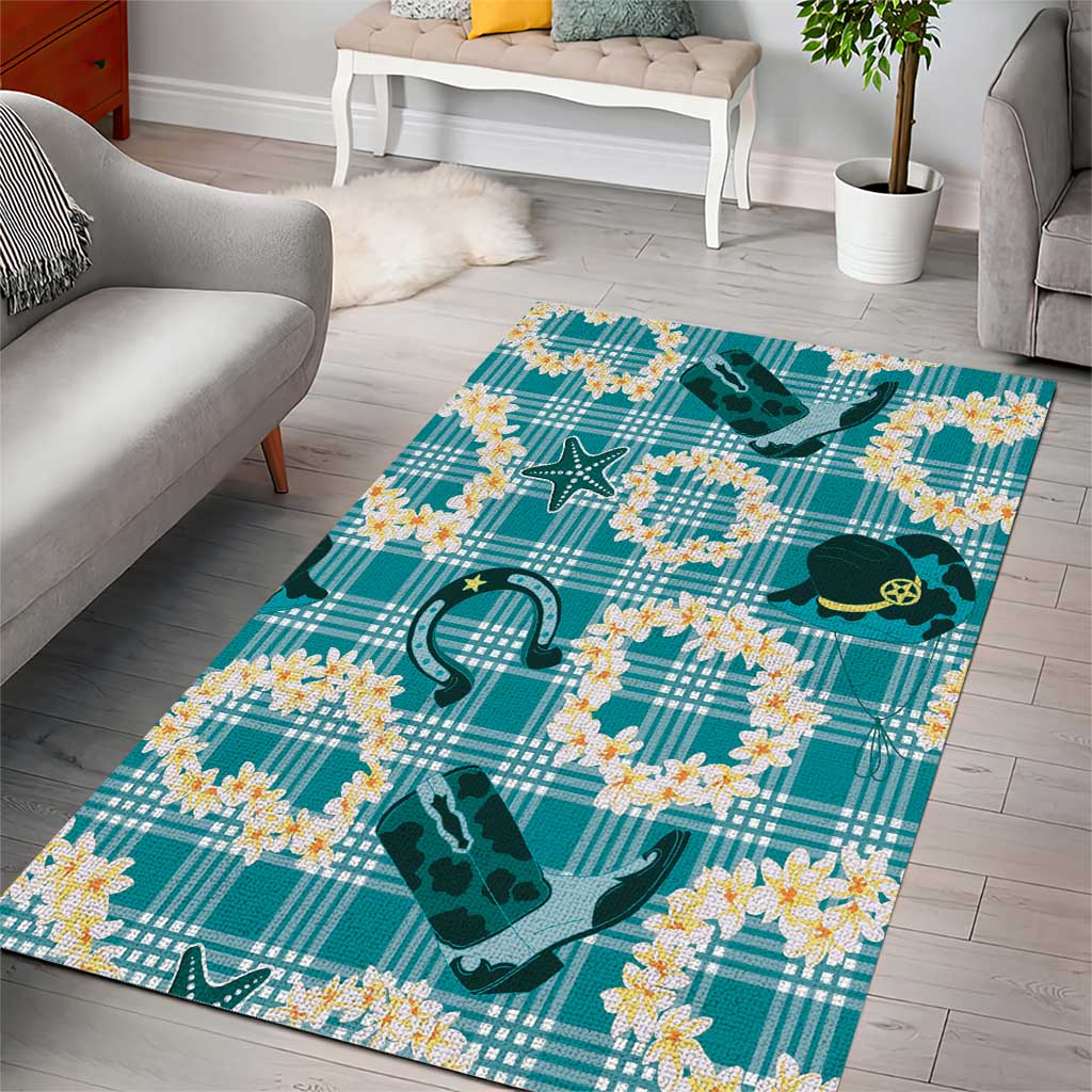 Aloha Hawaii Paniolo Teal Palaka Area Rug Coastal Rodeo - Polynesian Pride