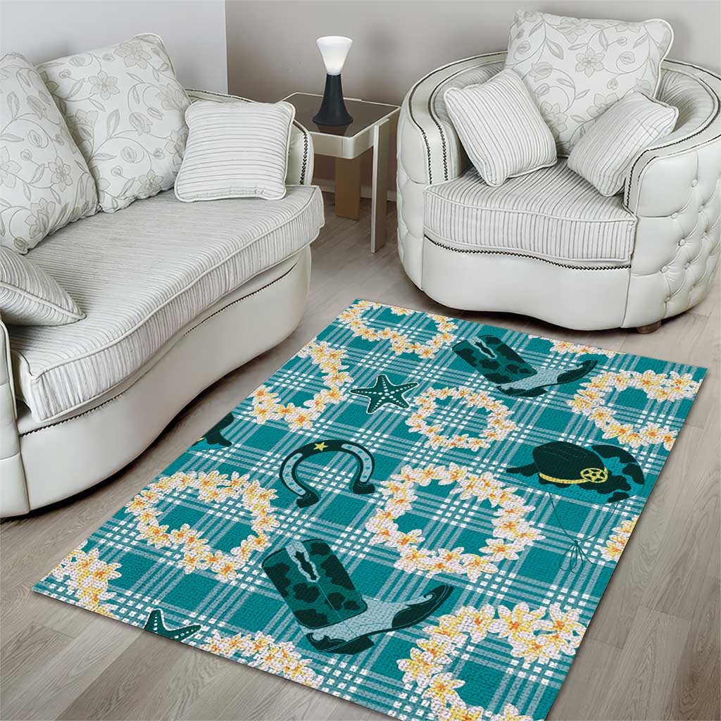 Aloha Hawaii Paniolo Teal Palaka Area Rug Coastal Rodeo - Polynesian Pride