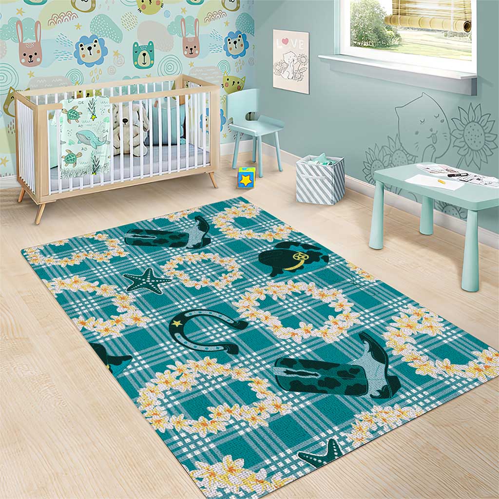 Aloha Hawaii Paniolo Teal Palaka Area Rug Coastal Rodeo - Polynesian Pride