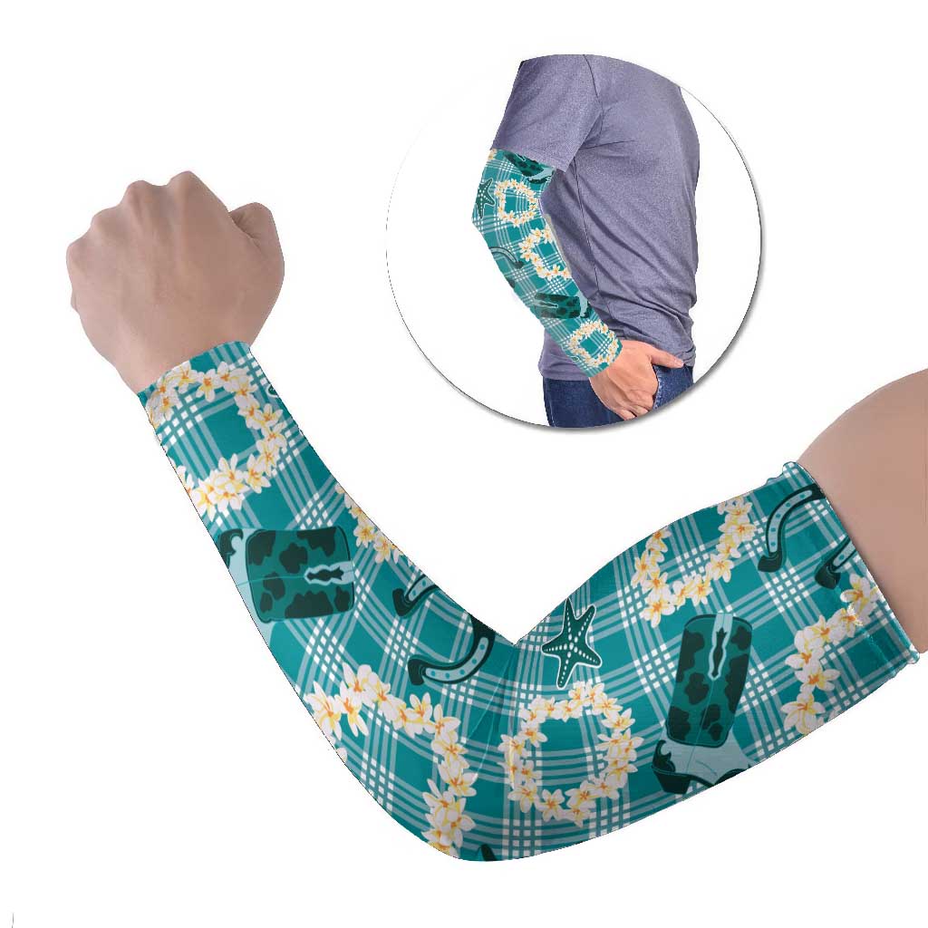 Aloha Hawaii Paniolo Teal Palaka Arm Sleeves Coastal Rodeo - Polynesian Pride
