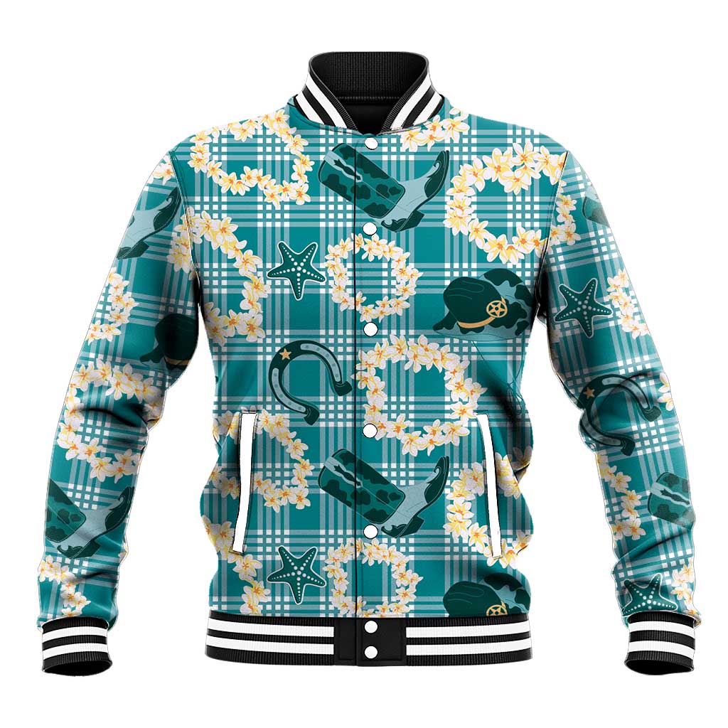 Aloha Hawaii Paniolo Teal Palaka Baseball Jacket Coastal Rodeo - Polynesian Pride