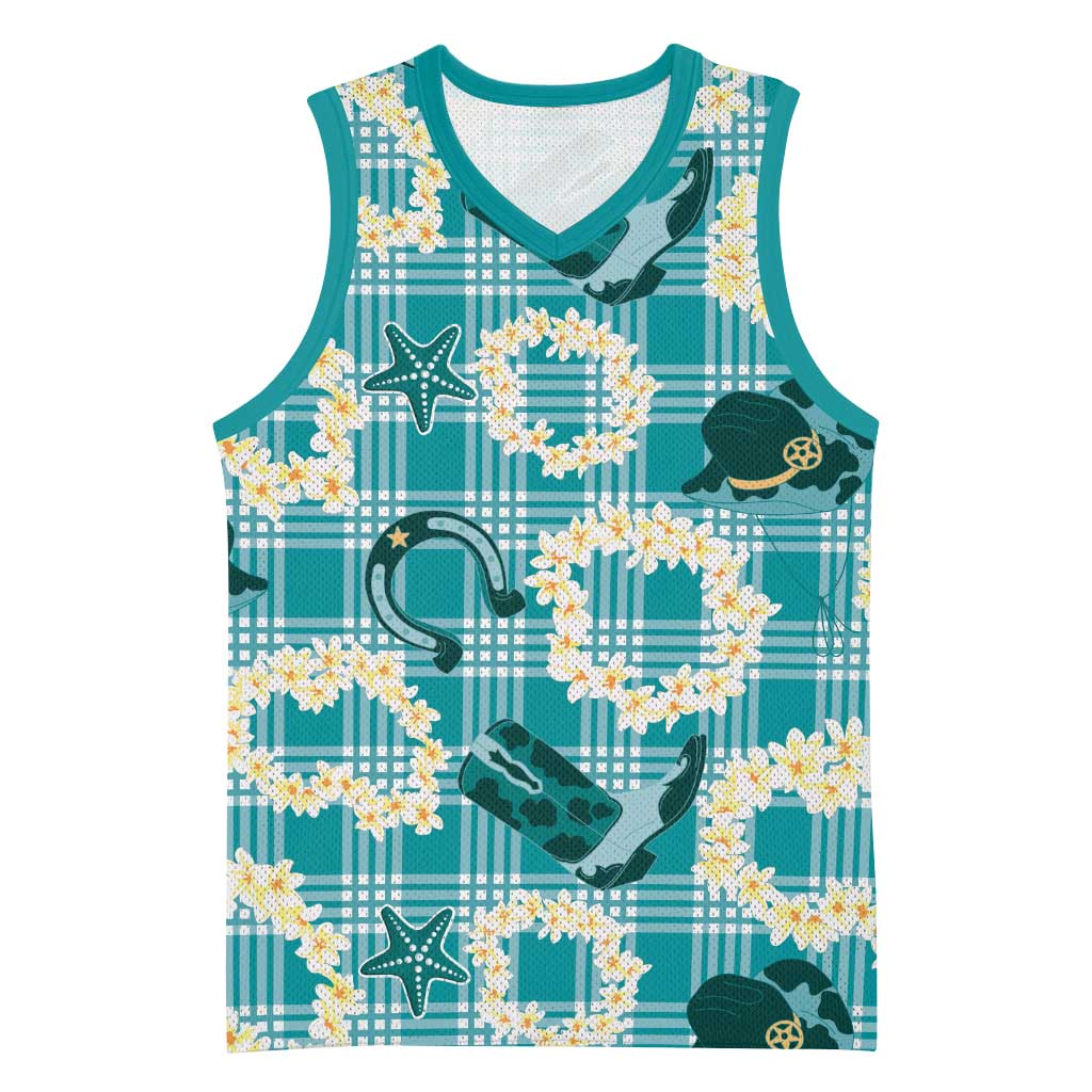 Aloha Hawaii Paniolo Teal Palaka Basketball Jersey Coastal Rodeo - Polynesian Pride