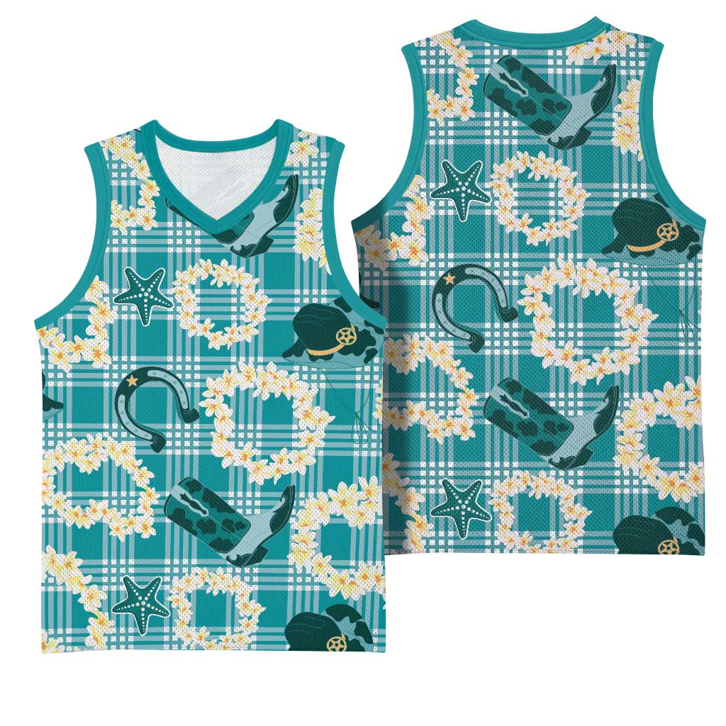 Aloha Hawaii Paniolo Teal Palaka Basketball Jersey Coastal Rodeo - Polynesian Pride