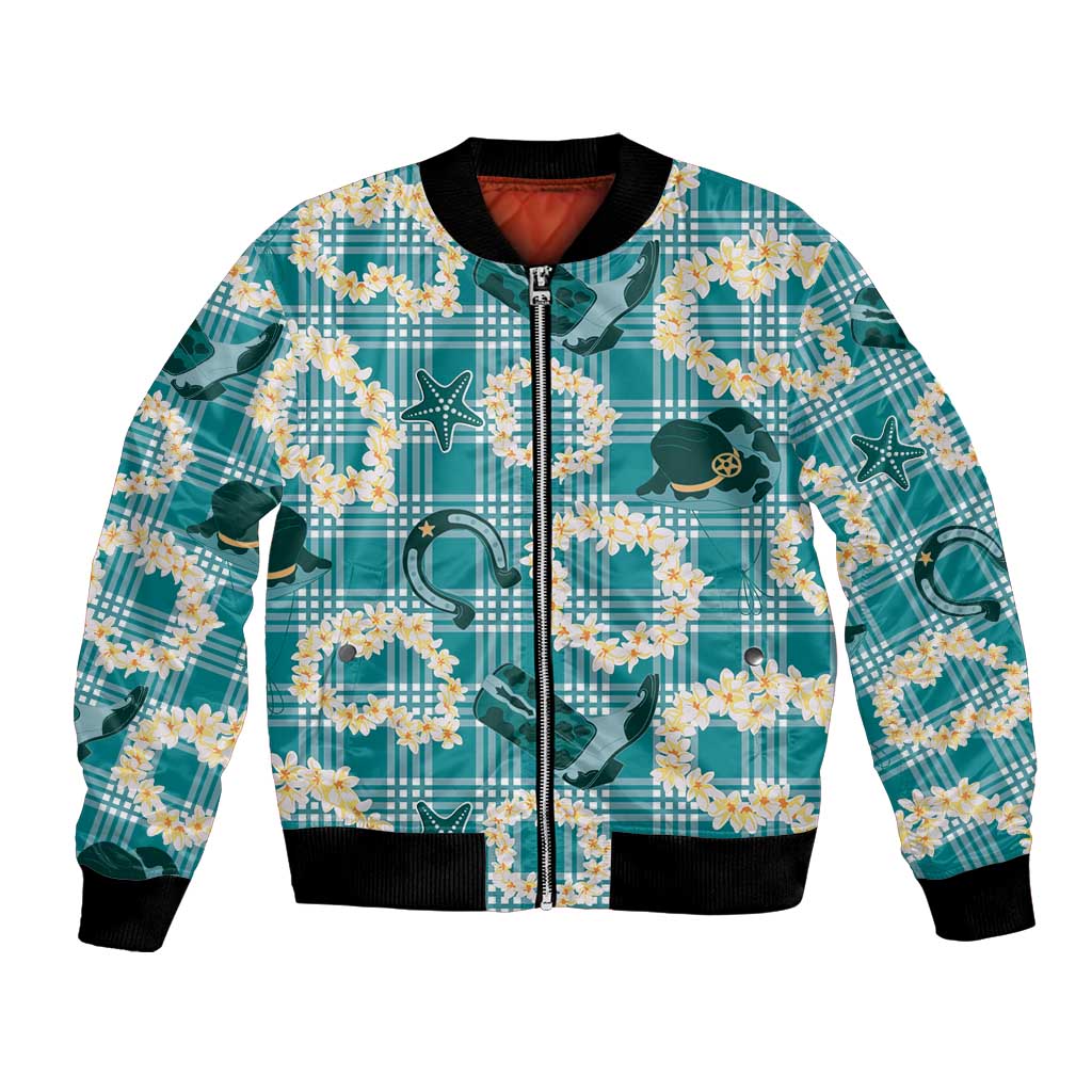 Aloha Hawaii Paniolo Teal Palaka Bomber Jacket Coastal Rodeo LT7 Unisex Teal - Polynesian Pride