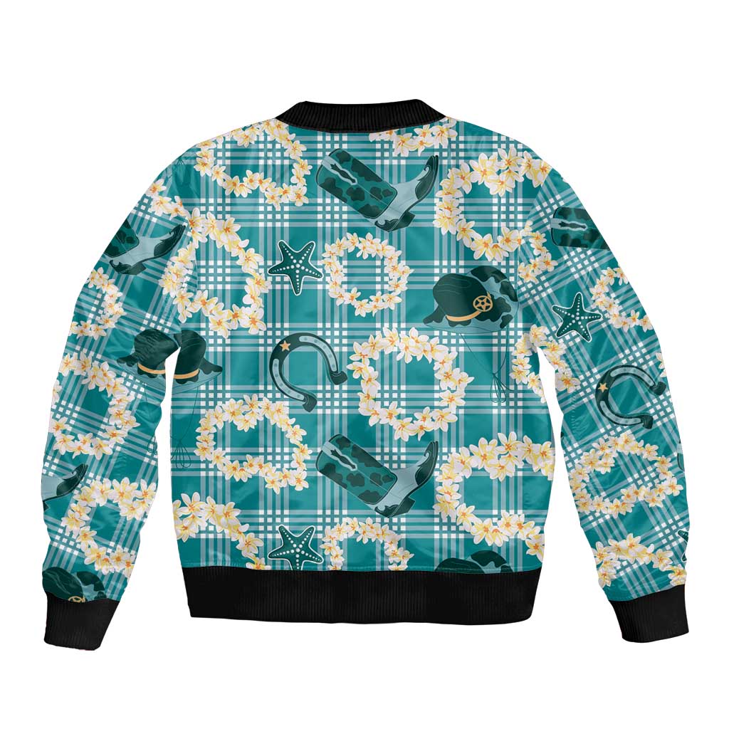 Aloha Hawaii Paniolo Teal Palaka Bomber Jacket Coastal Rodeo LT7 - Polynesian Pride